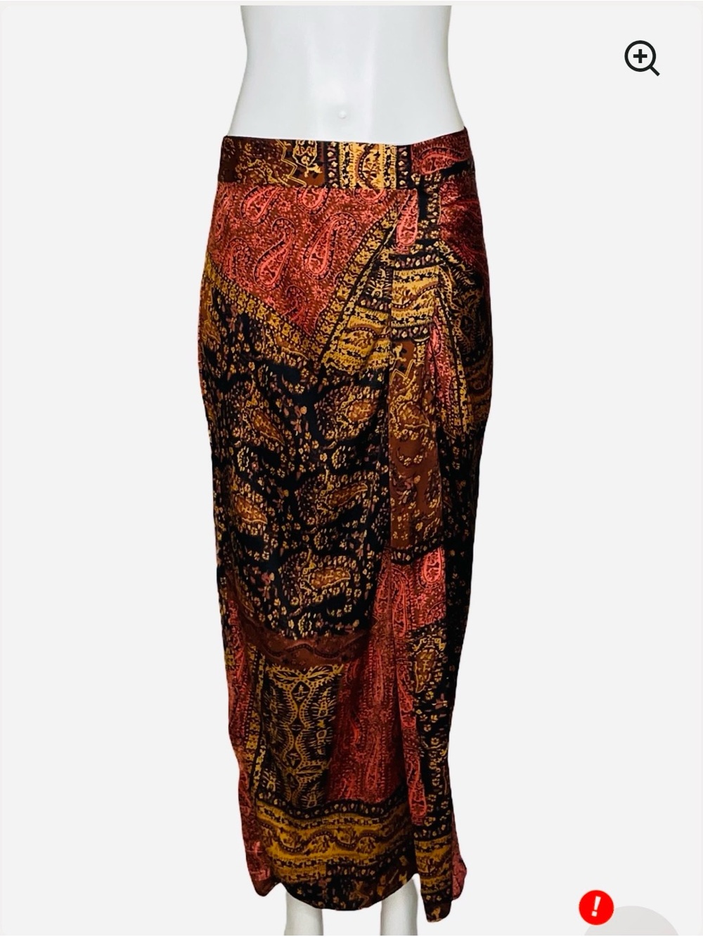 Zara Patchwork Paisley Maxi Skirt in Rust, Black & Mustard